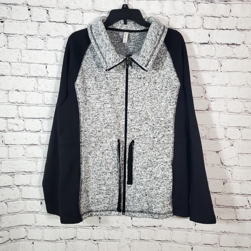 Exertek Womens Athelic Sweater Black & Gray Fleece Anorak Jacket Size XL